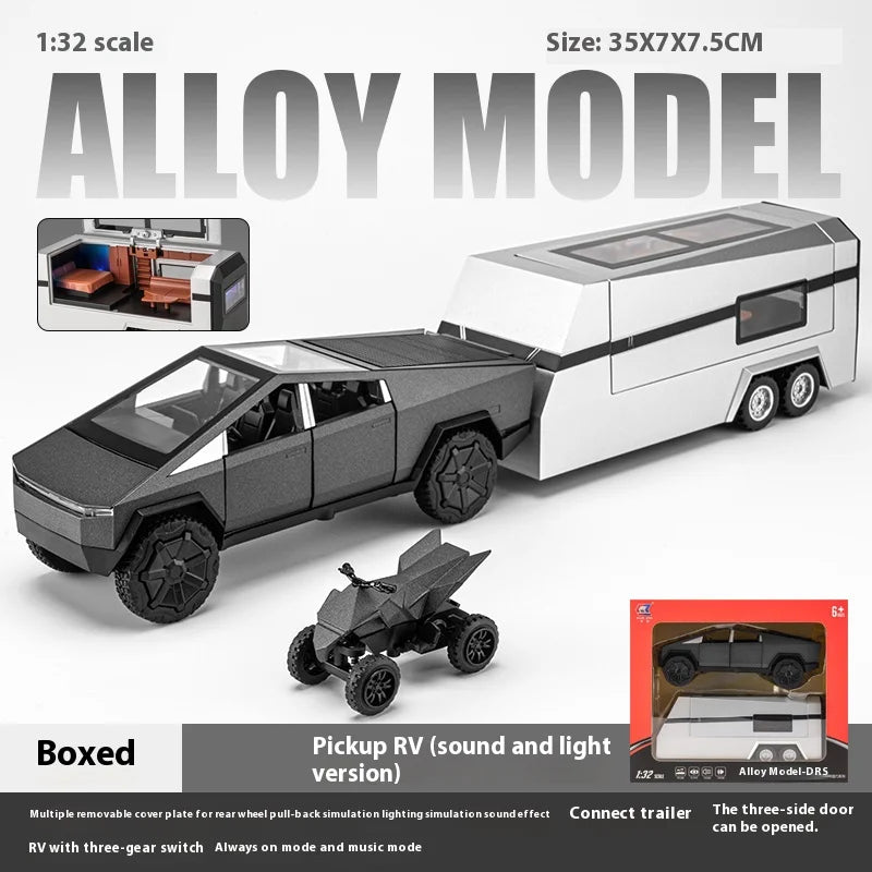 Cybertruck Pickup Trailer RV Metal Alloy Toys Car Model Diecast Off-road Vehicle Gift For Boys Kids Collection truck ornaments
