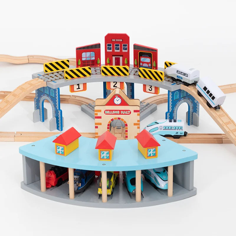 Wooden Train Track Accessories Garage Series Track Scene Toy For Children Fit All Brands Railway Christmas Gift For Toddler