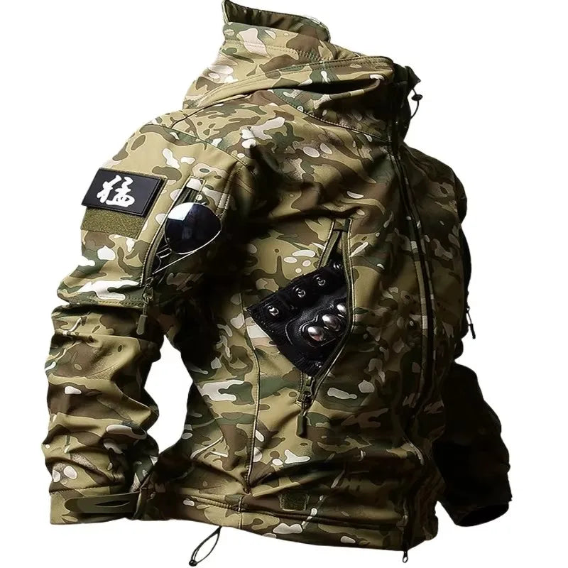 5XL 6XL Tactical Soft Shell Hooded Fleece Men Winter Windproof Waterproof Warm Coats Outdoor Multi-pocket Jacket