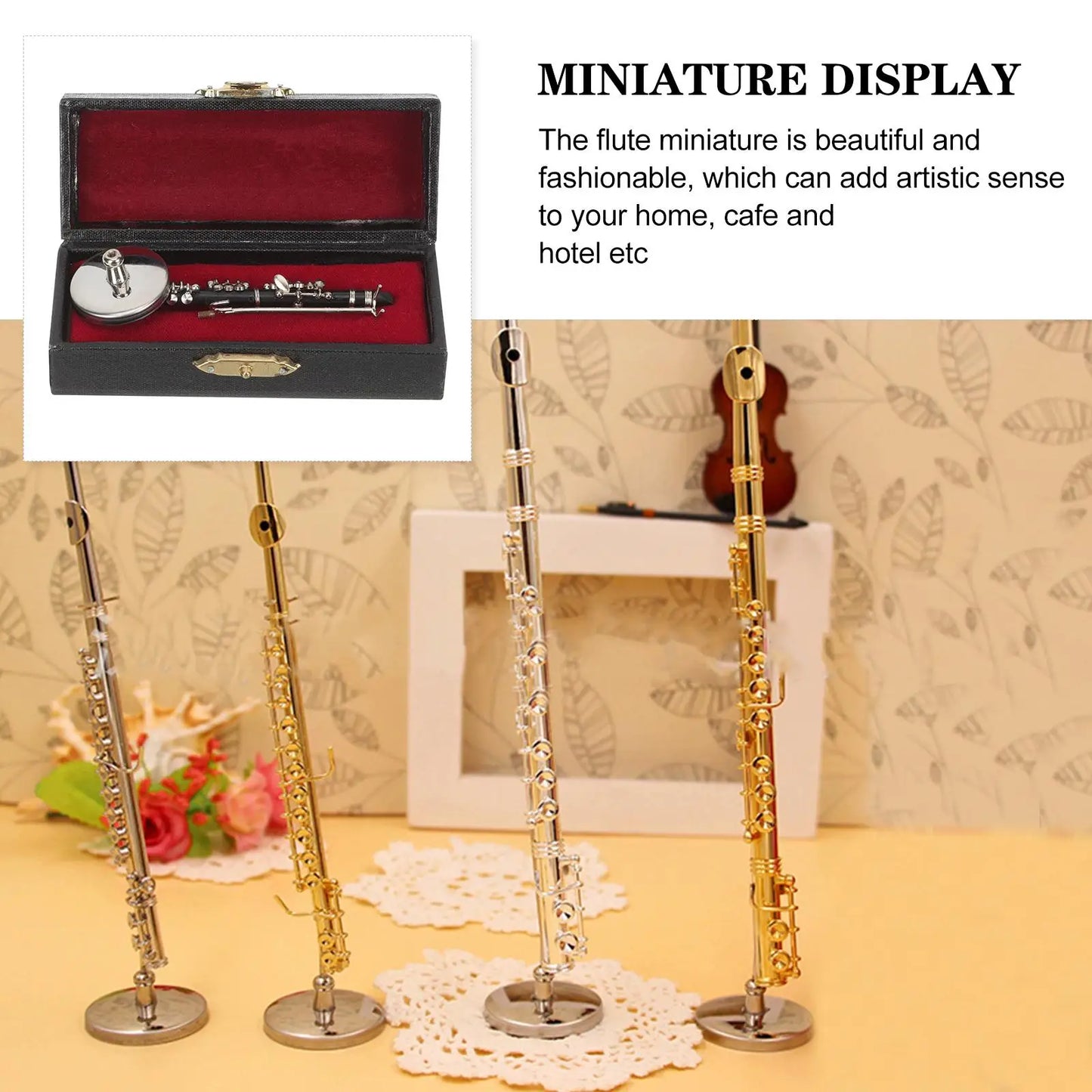 Mini Clarinet Model Realistic Copper Finish Musical Decoration Home Accessories Miniature Wind Instrument