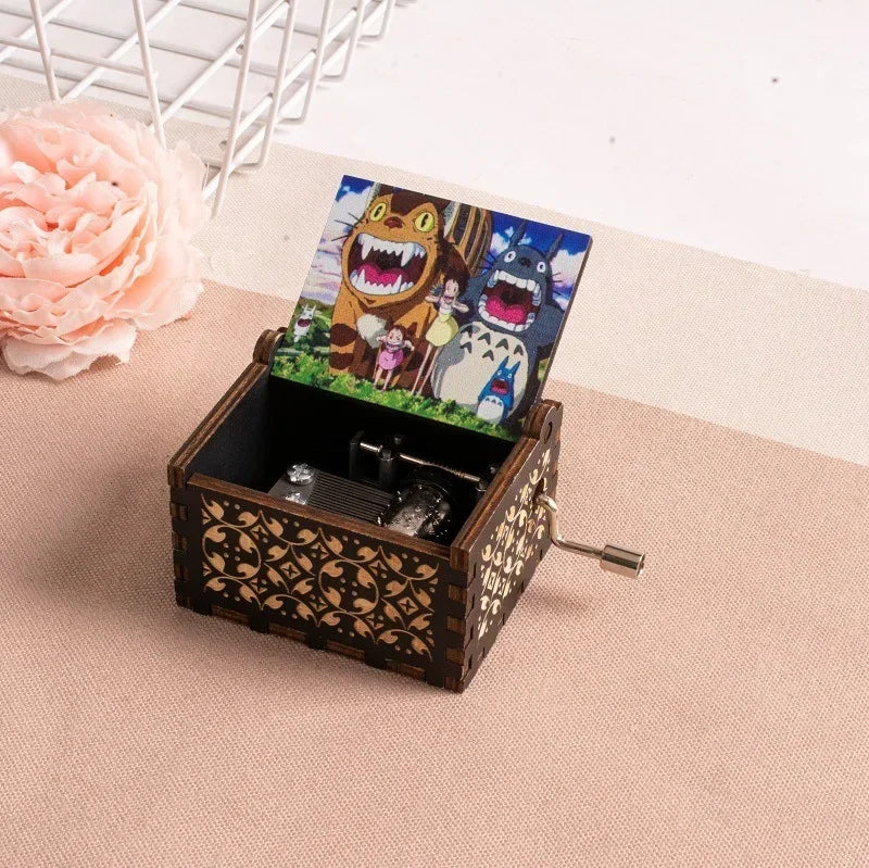 New Hot Wooden painted music box decoration, light luxury wooden hand cranked music box