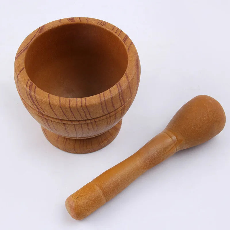 Manual Garlic Press Mortar and Pestle - Stone Grinding Bowl with Wooden Pestle
