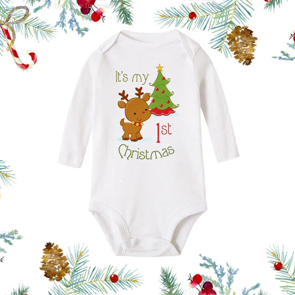 Premium My First Christmas Baby Romper - Snowman Print Long Sleeve Outfit