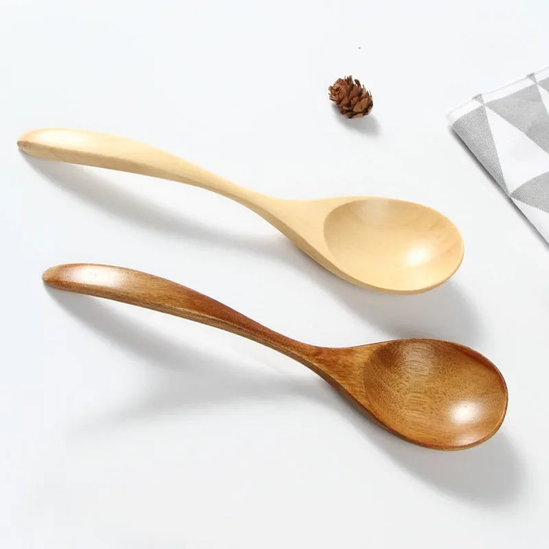Wooden Spoon Set Japanese Style Long Handle Soup Spoon Wooden Tableware Restaurant Kitchen Tableware Accessories