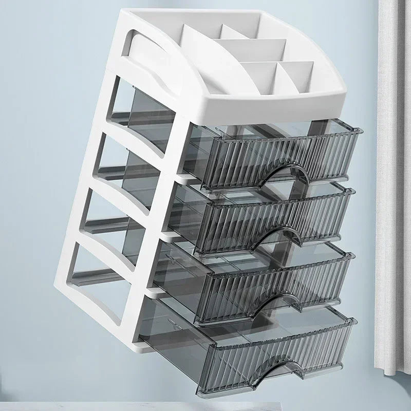 Multi-Layer Transparent Makeup Organizer with Drawer Storage