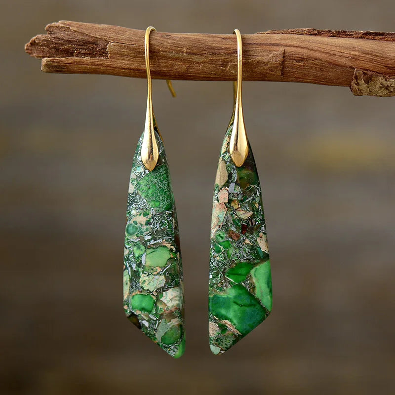 Premium Bohemian Natural Stone Drop Earrings - Geometric Pendant Jewelry