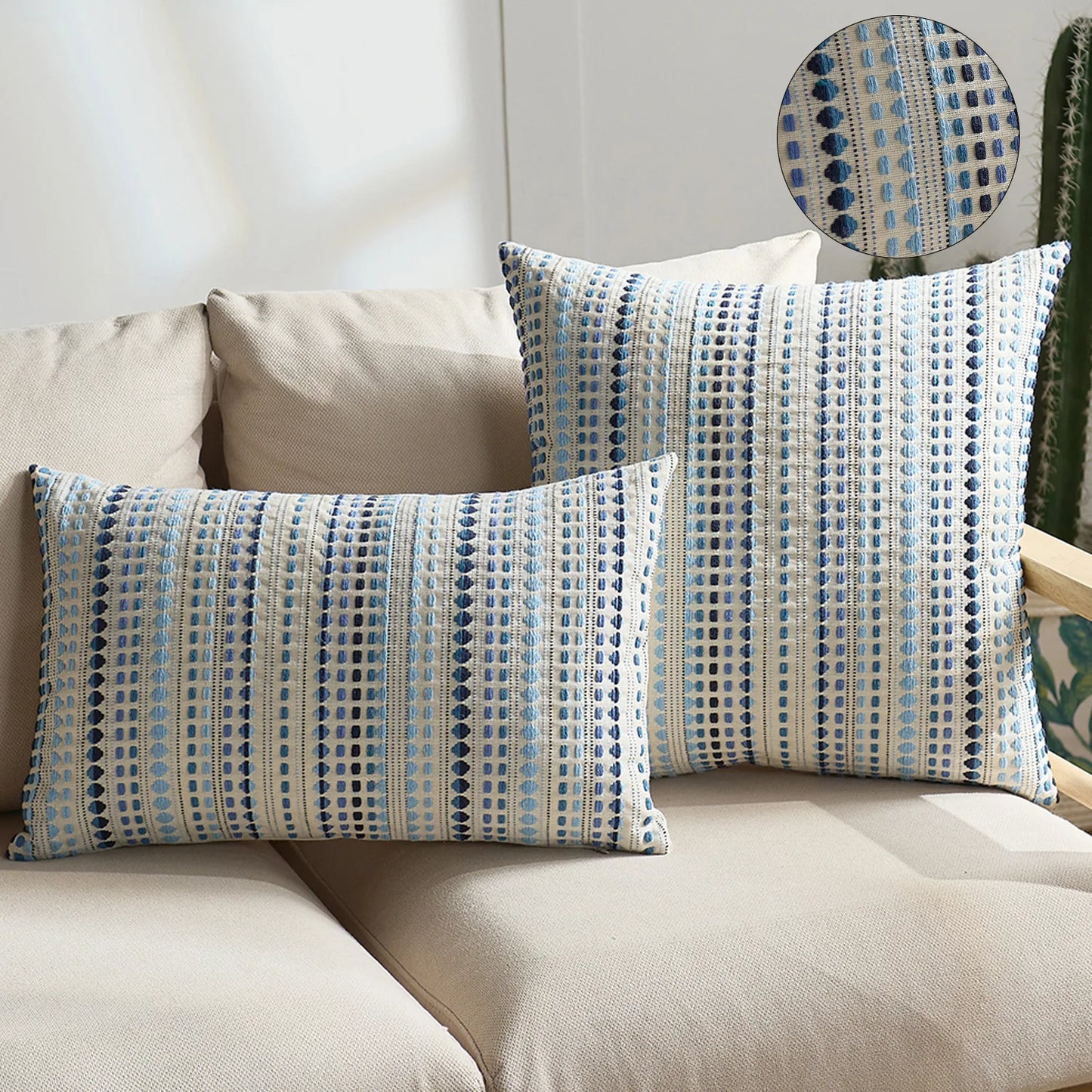 Large Boho Style Cushion Cover for Sofa, Jacquard Pillow Case 45x45cm, Zipper, Decorative Throw Pillow Covers