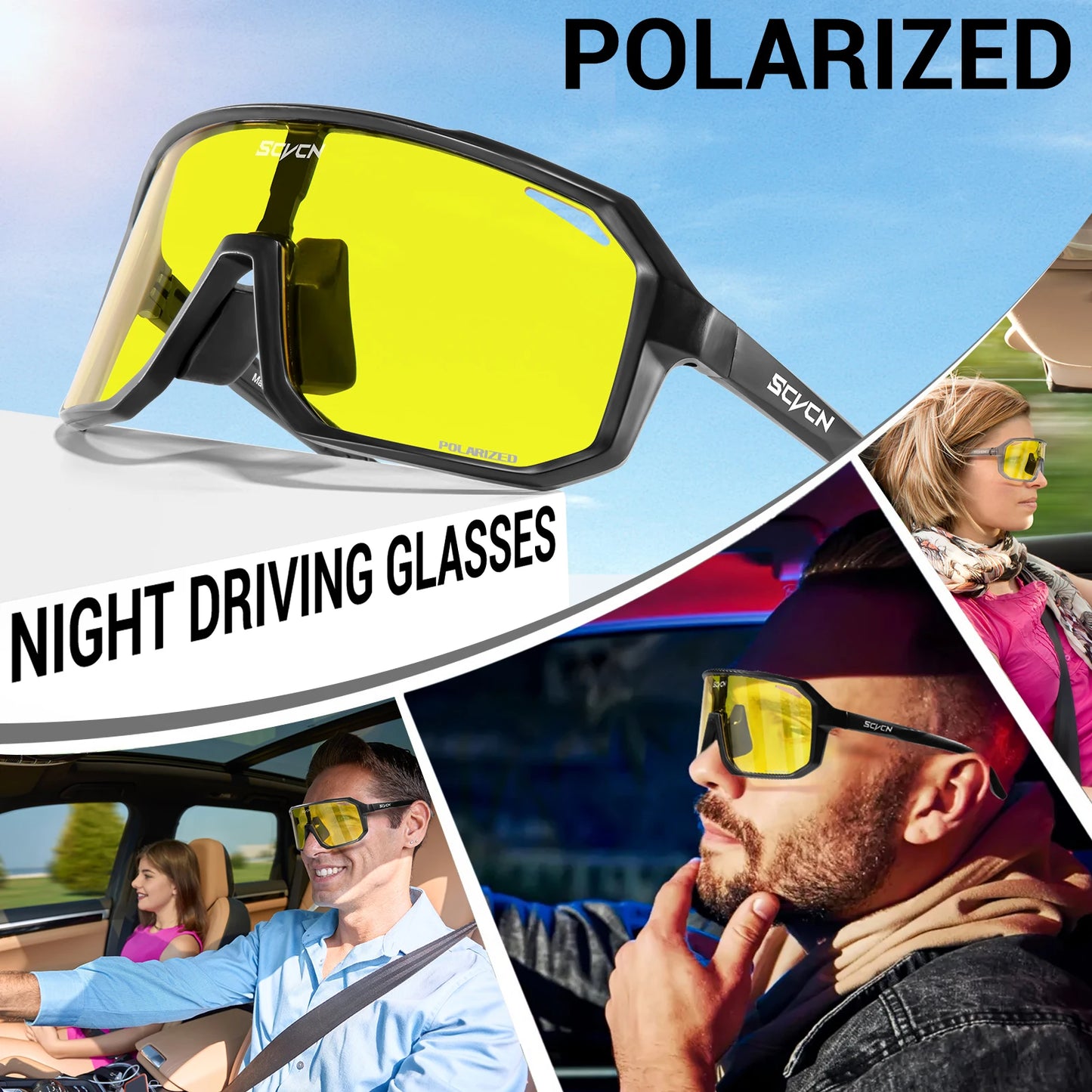 SCVCN New Yellow Polarized Cycling Sunglasses Men Bike MTB Driving Glasses Women Outdoor Sports Hiking Fishing UV400 Glasses