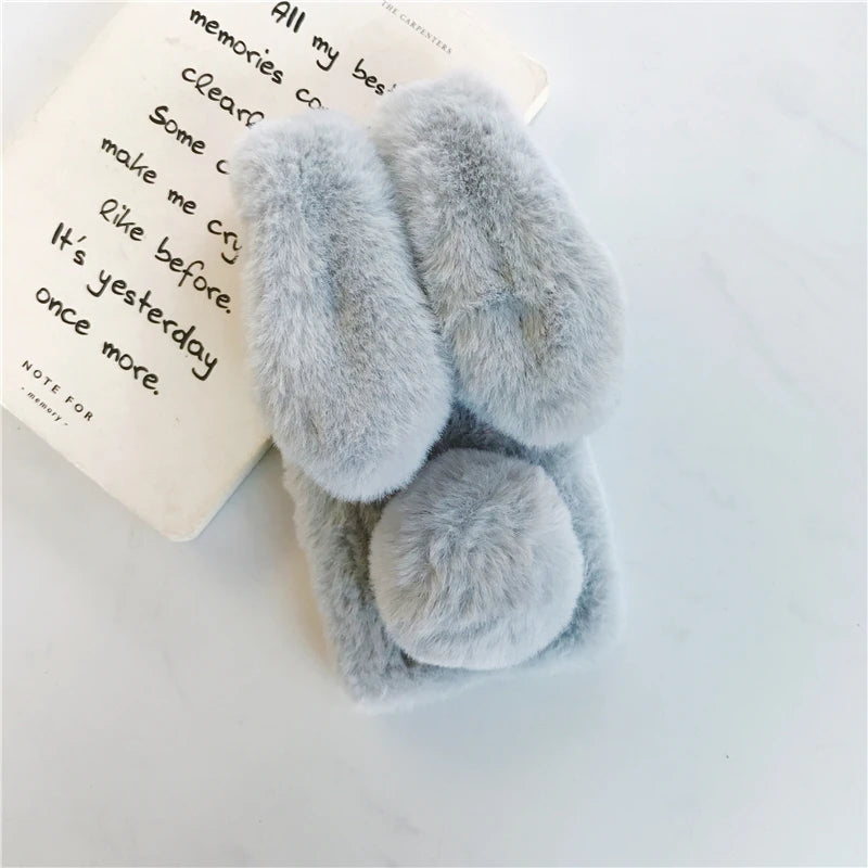 Premium 3D Furry Plush iPhone Case - Soft Rabbit Bunny Fur Cover