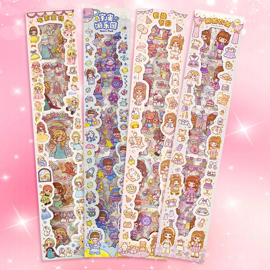 20PCS Kawaii Cartoon girl Decals Gift Students Cartoon Stationery PET Diary Stickers Notebook Cute Girls