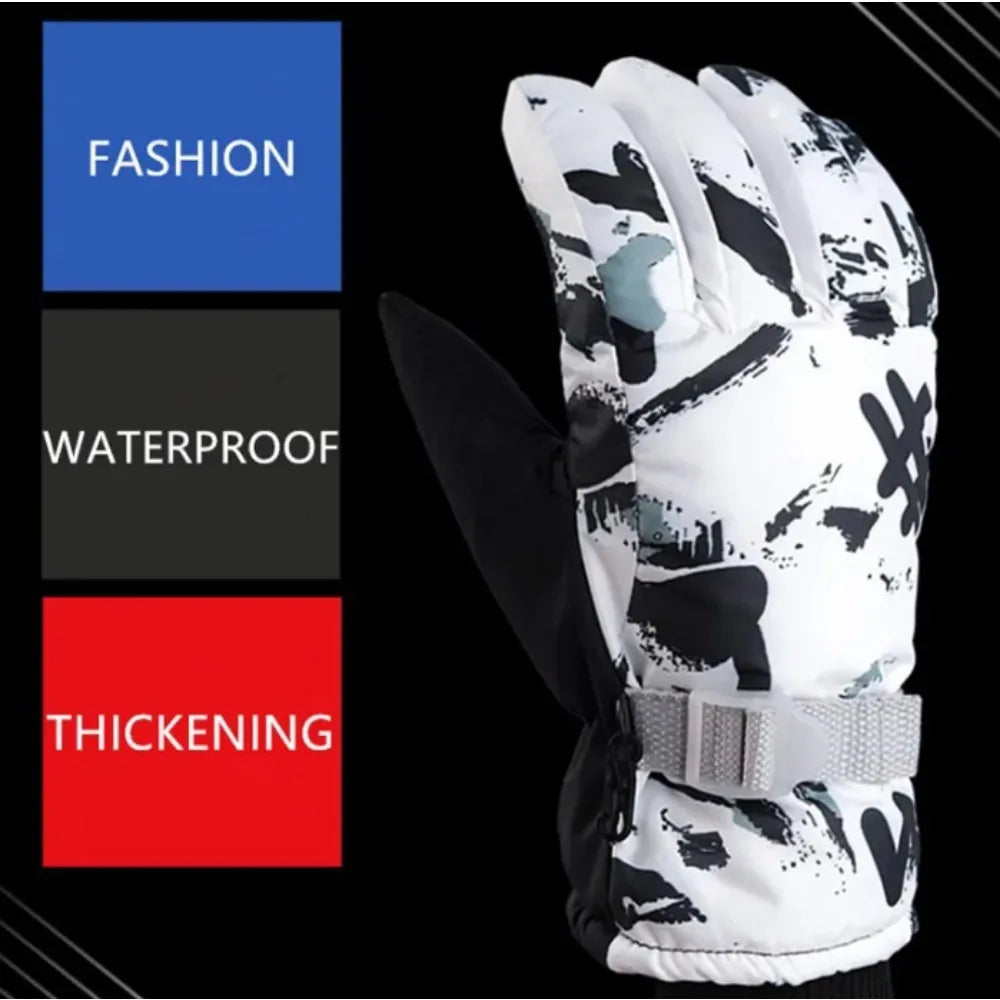 Ski Gloves Unisex Winter Fleece Warm Heating Gloves Waterproof PU Leather Non-slip Touch Screen Motorcycle Snow Sports Gloves