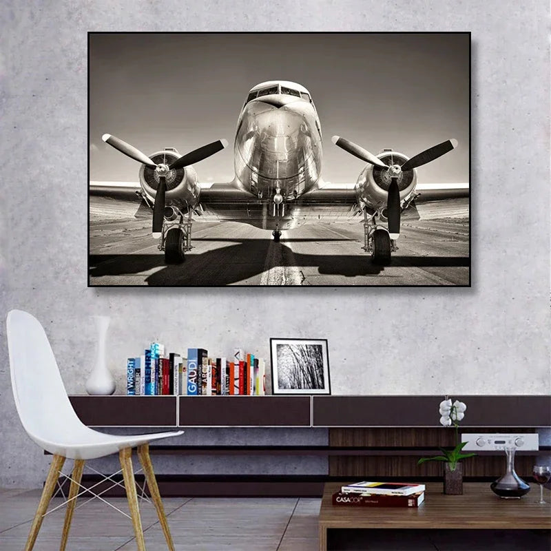 Retro Airplane Fighter Poster Art Canvas Painting Print Sky Aircraft Pictures for Living Room Office Wall Art Home Decor Gift