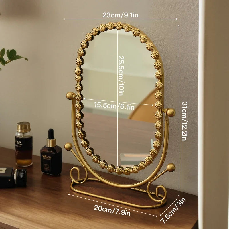 2025 New European Desktop Makeup Mirror Light Luxury High-end  Vertical Bedroom Household High-Definition Mirror Bedroom Decor