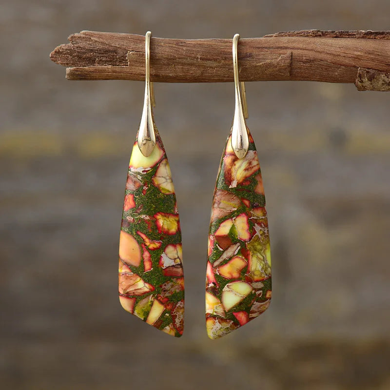 Premium Bohemian Natural Stone Drop Earrings - Geometric Pendant Jewelry
