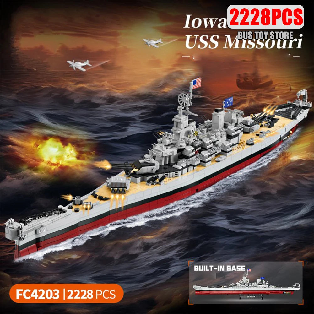 Missouri Battleship Crusier Model uilding Blocks Bismarck Cruiser Boat Bricks Military Battleship Series Toys For Boys FC4203