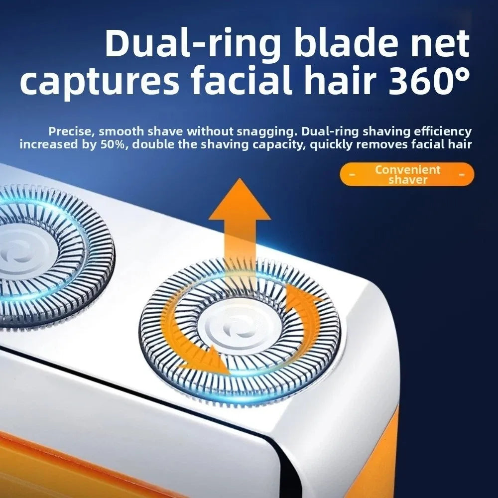Smart Digital Display Dual Ring Mesh Mini Electric Shaver USB Rechargeable Dry and Wet Use Floating Razor Waterproof Low Noise