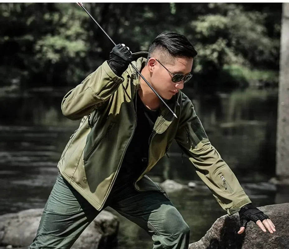 5XL 6XL Tactical Soft Shell Hooded Fleece Men Winter Windproof Waterproof Warm Coats Outdoor Multi-pocket Jacket