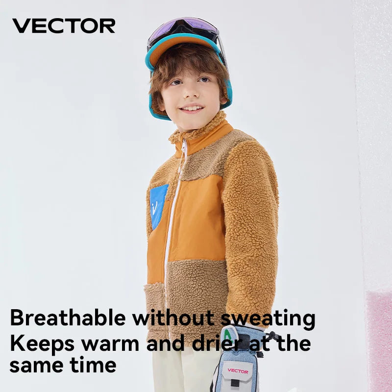 VECTOR Girls Boys Fleece Fleece Open Top with Contrasting Color Splicing for Warmth 420g Fleece Outdoor Double Board Skiing
