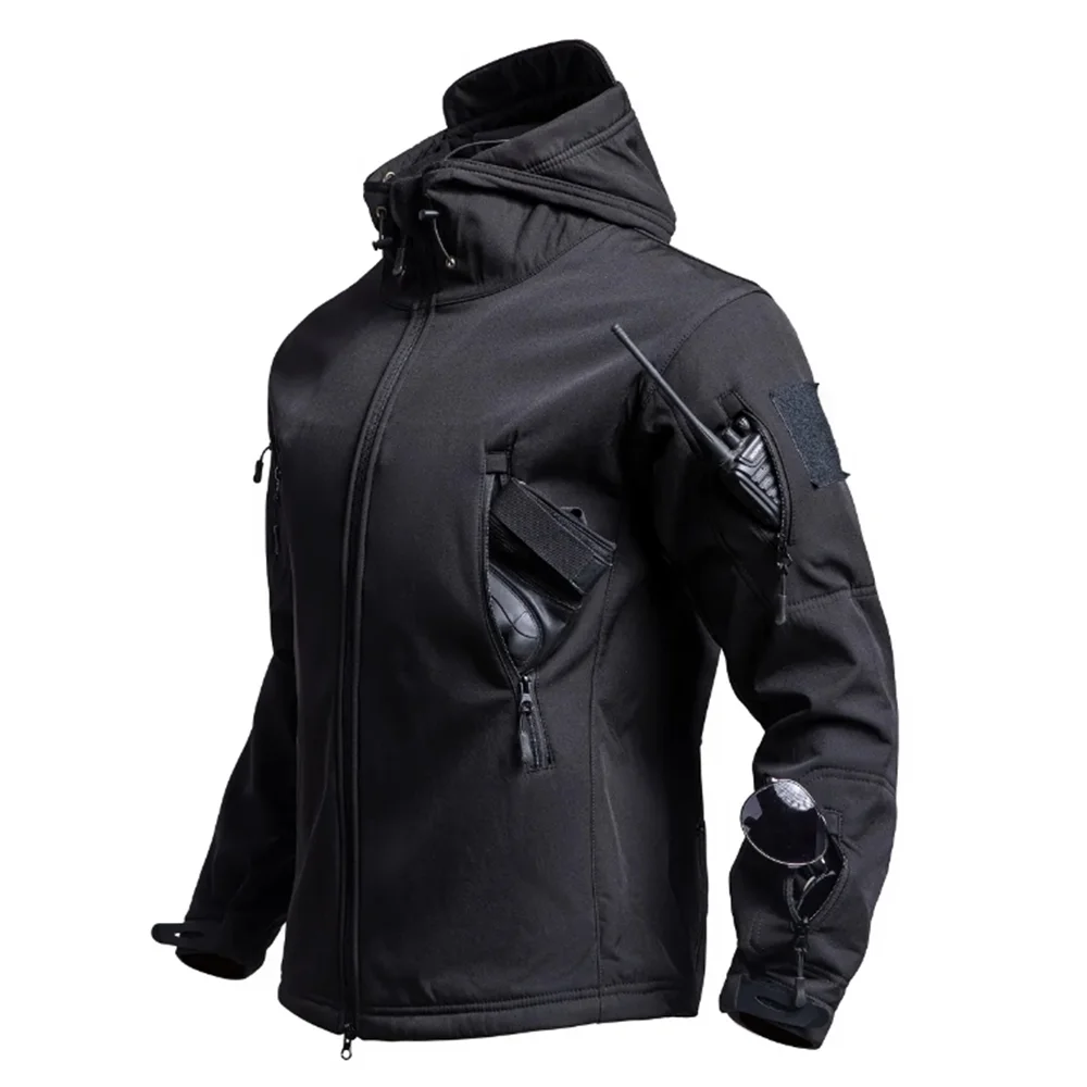 5XL 6XL Tactical Soft Shell Hooded Fleece Men Winter Windproof Waterproof Warm Coats Outdoor Multi-pocket Jacket