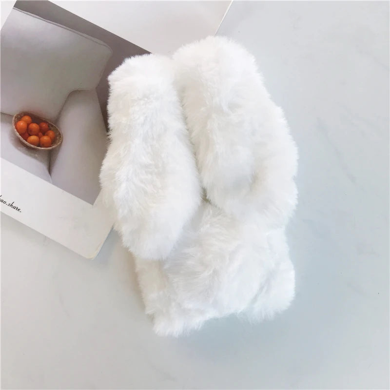 Premium 3D Furry Plush iPhone Case - Soft Rabbit Bunny Fur Cover