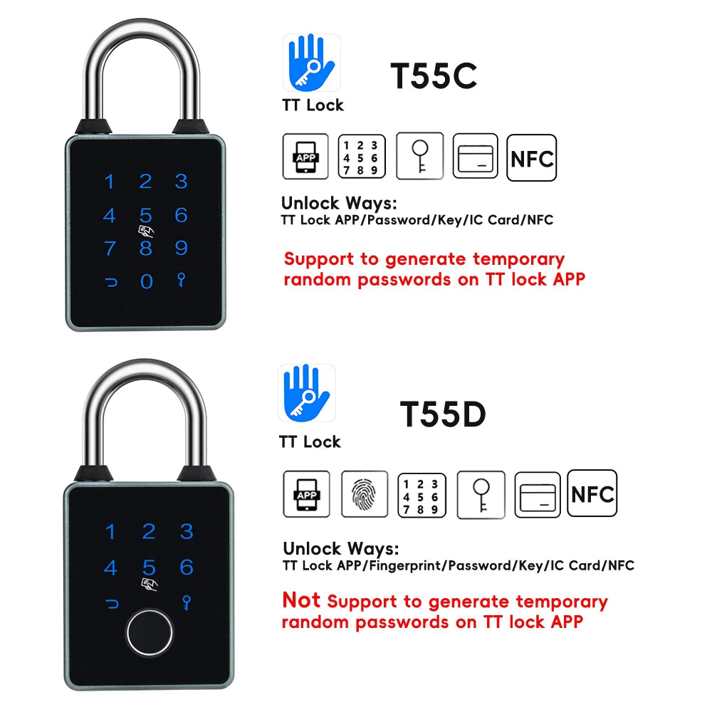 Premium CDOK T55 Bluetooth Smart Padlock - IP65 Waterproof TTlock