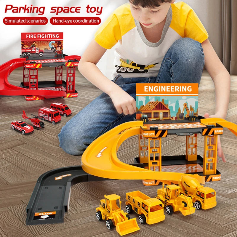 Parking Track Car Children Toys Police Cars Fire Engines Engineering Vehicle Ramp Road Construction Inertial Sliding Track Games