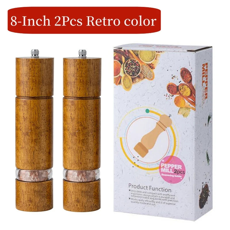 Household Solid Wood Manual Pepper Grinder,Sea Salt Pepper Mills,Black Pepper Seasoning Jar Bottle,Transparent Oak Grinder Tool