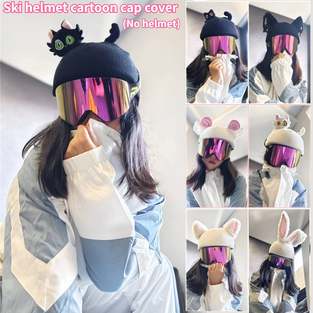 Ski Helmet Cover Cat Ears Rabbit Ears Funny Single and Double Board Warm Ski Helmet Cover for Men and Women