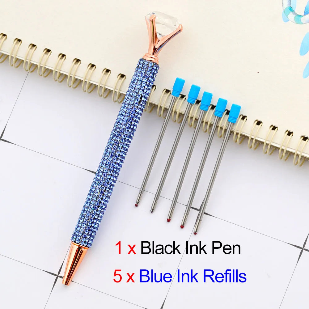 Lytwtw's Luxury Gold Ballpoint Pen Big Diamond Wedding Rose,Metal Stationery School Supplies  1 PCS Pen +5 PCS Refills