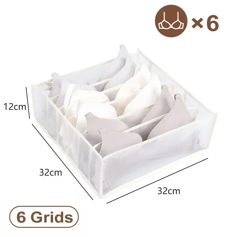 Closet Drawer Organizer - 6 Grid Underwear & Sock Storage Box for Wardrobe
