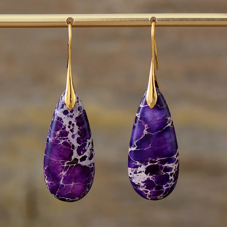 Premium Bohemian Natural Stone Drop Earrings - Geometric Pendant Jewelry
