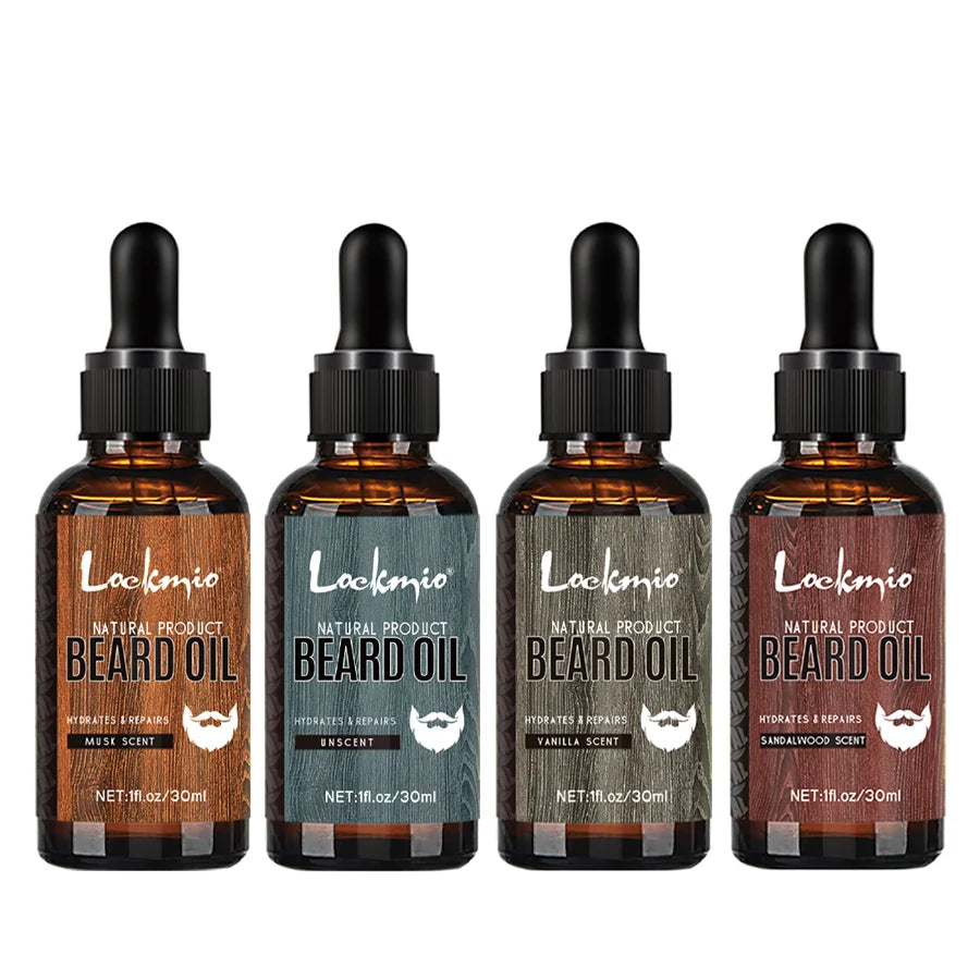 30ml 4pcs Scented Beard Oil Set Product Whiskers Moisturizing Growth Shine Smooth Moustache Soften Strengthen Beard Oil for Men