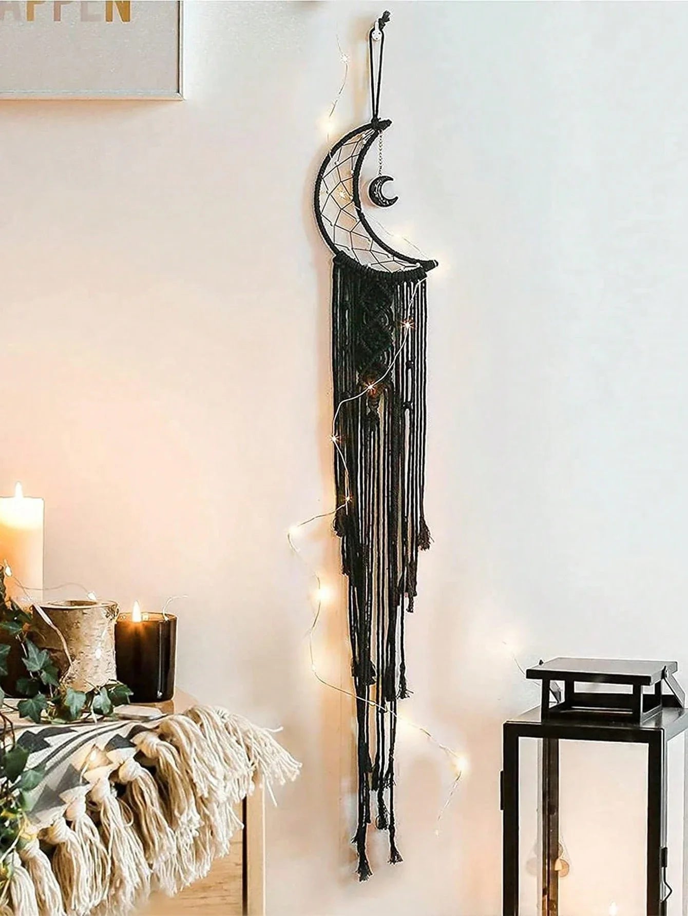Handmade Woven Hanging Dream Catcher with Lamp Bohemian Party Home Decoration Apartment Dormitory Wall Door Wind Chime Decor