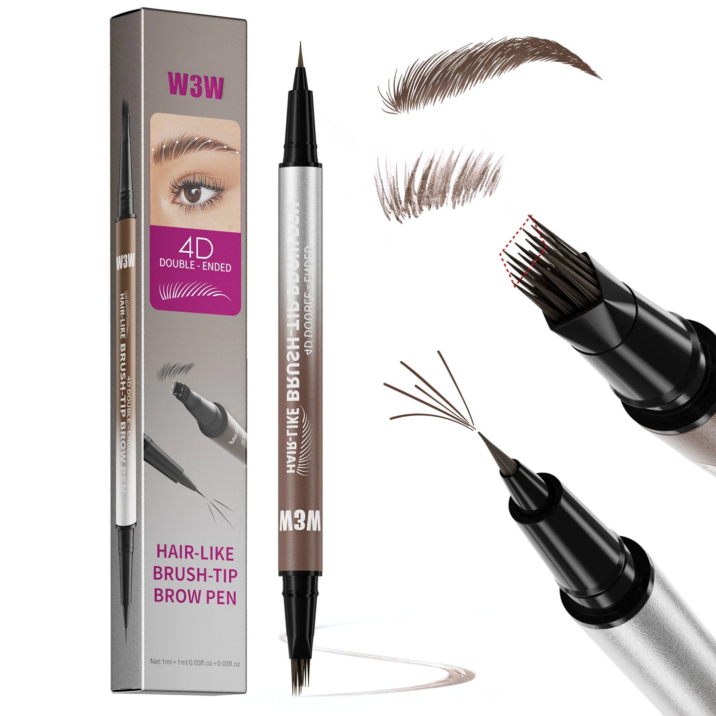 Dual Ended Eyebrow Pencil Waterproof Highly Pigmented Long Lasting Non Smudge 4D Microblading Effect 2 in 1 Liquid Pen