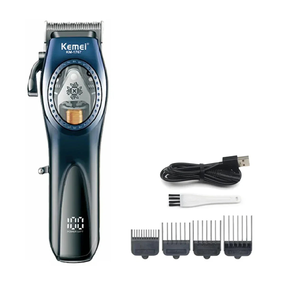 Kemei KM-1767 Magnetic Motor Professiona Men's Hair Clipper Ceramic DLC Blade Haircut Machine LCD Display Hair Trimmer 9000RPM