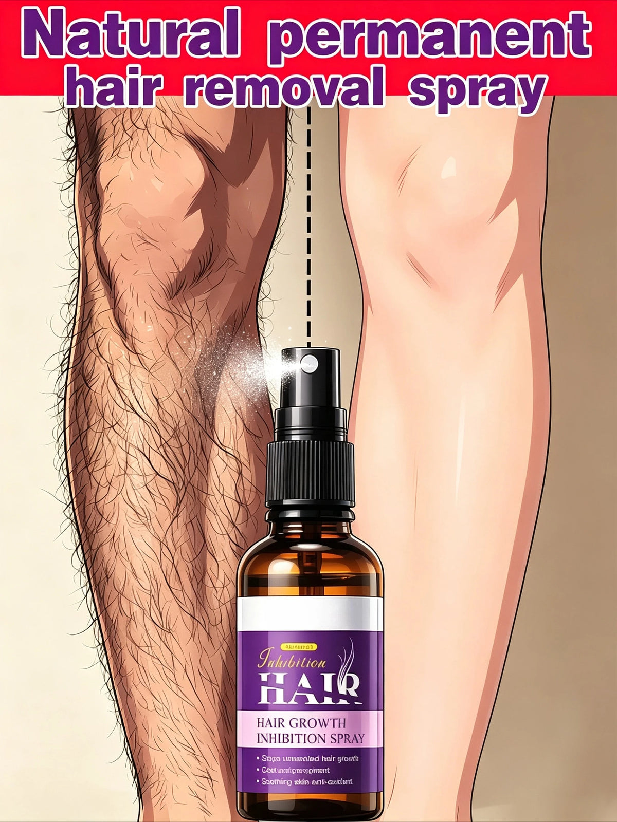2026 New Natural Body Hair Inhibiting Spray Gentle Care Moisturizing Serum Slow Hair Growth for Thigh Armpit Chest Skin
