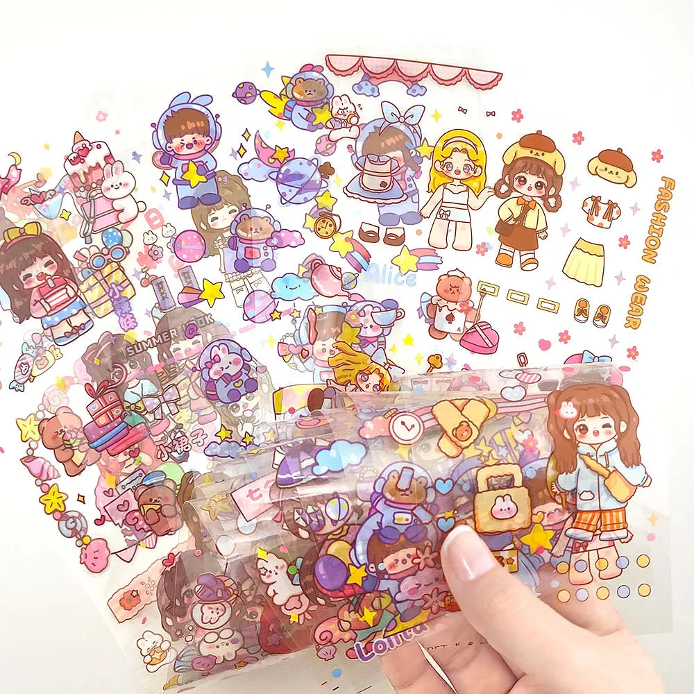 20PCS Kawaii Cartoon girl Decals Gift Students Cartoon Stationery PET Diary Stickers Notebook Cute Girls