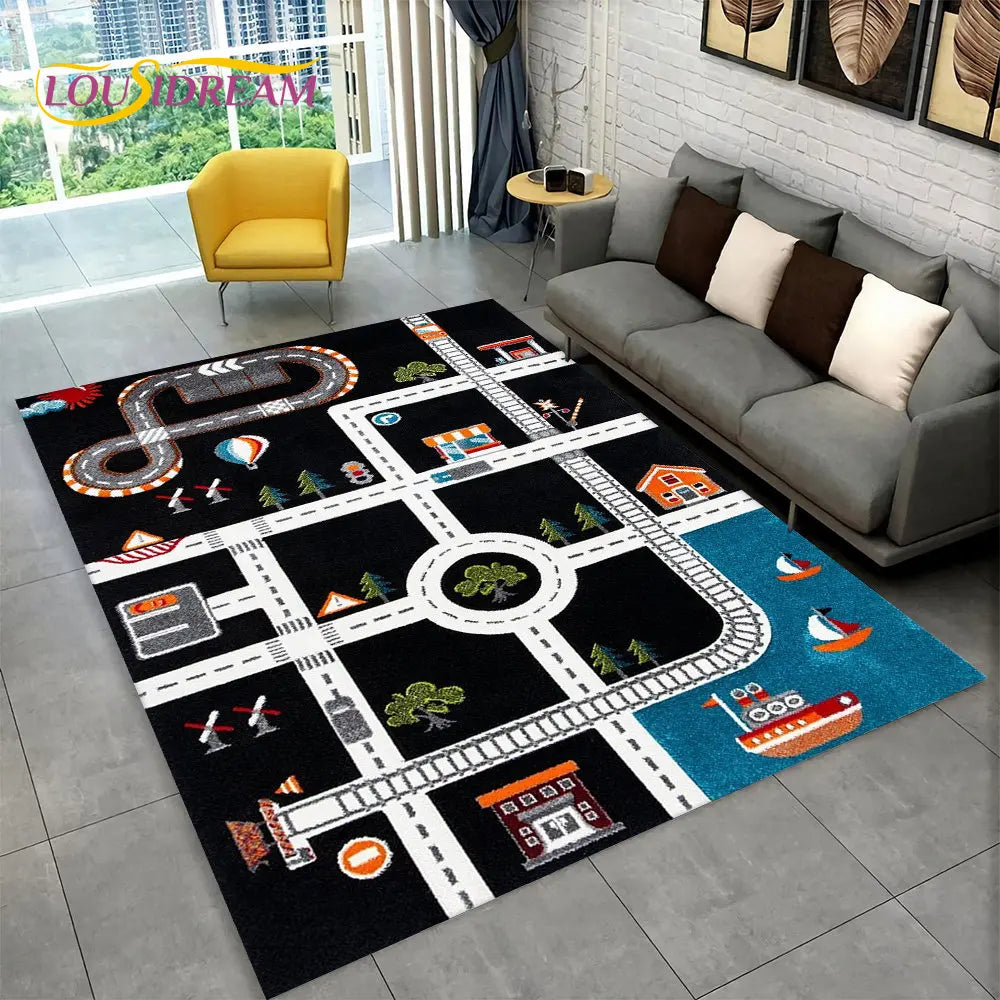 Child Playmat Highway City Traffic Playroom Area Rug Large,Carpet Rug for Living Room Bedroom Decor,Kids Play Non-slip Floor Mat