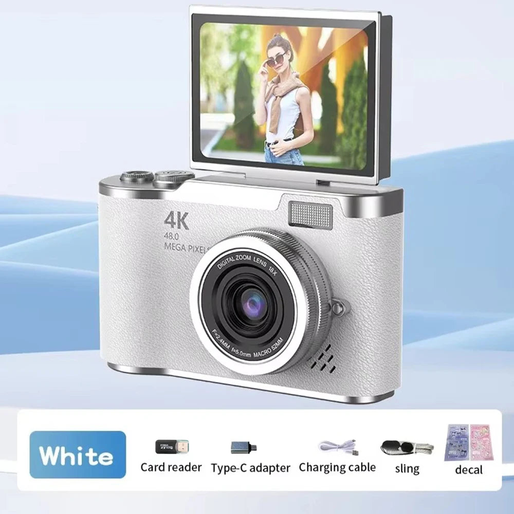 NEW 4K CCD 8X Digital Zoom Digital Camera for Student 48MP Compact Digital Photography Camera 180 Flip Screen Selfile Camera