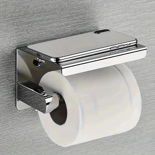 Stainless Steel Wall-Mounted Toilet Paper Holder - No Drilling Required