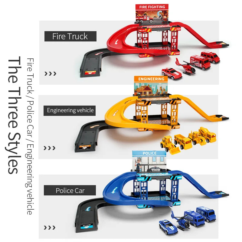 Parking Track Car Children Toys Police Cars Fire Engines Engineering Vehicle Ramp Road Construction Inertial Sliding Track Games