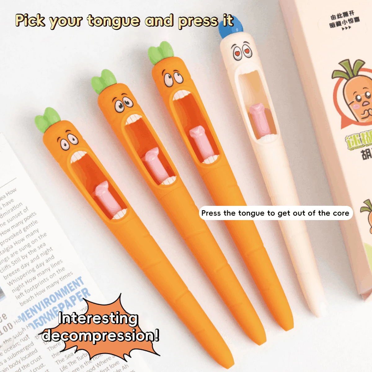 1-4pcs Kawaii Neutral Pen 0.5mm Cartoon Creative Carrot Shape Press Neutral Pen Set School Student Office Stationery Supplies