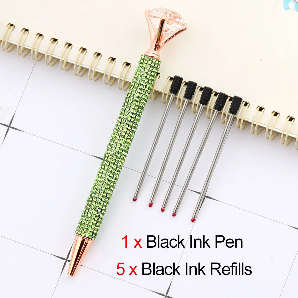 Lytwtw's Luxury Gold Ballpoint Pen Big Diamond Wedding Rose,Metal Stationery School Supplies  1 PCS Pen +5 PCS Refills
