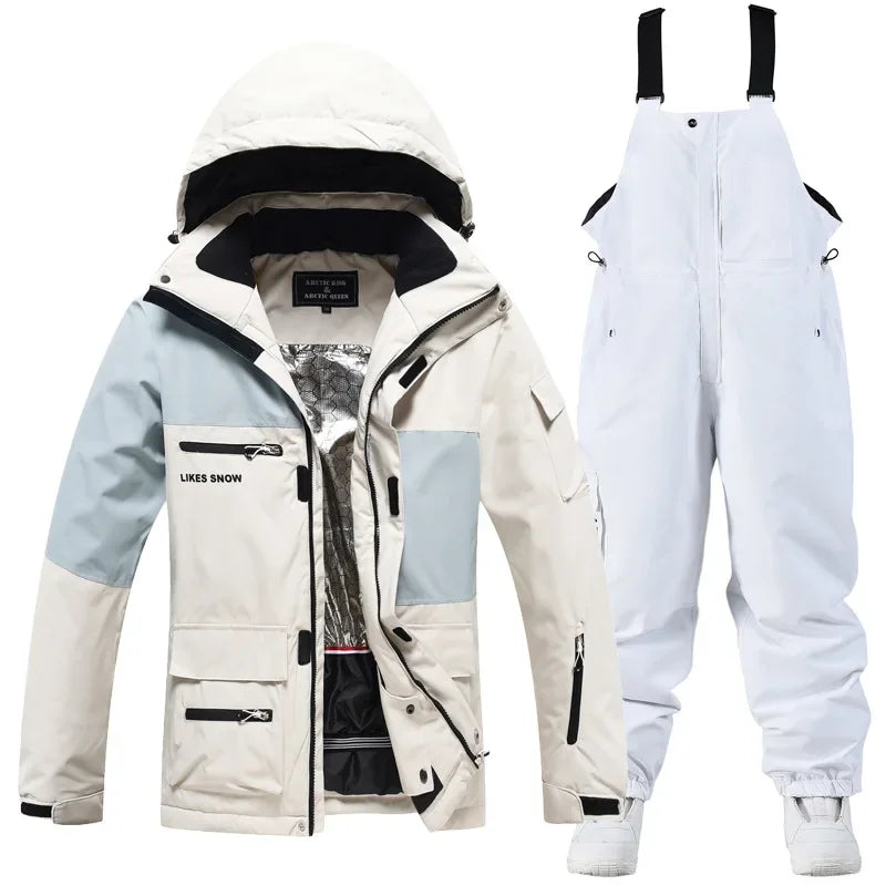 2024 New Winter Outdoor Windproof Waterproof Ski Jacket Strap Pants Men Women Super Warm Ski Suit Snowboarding Set Snow Clothes