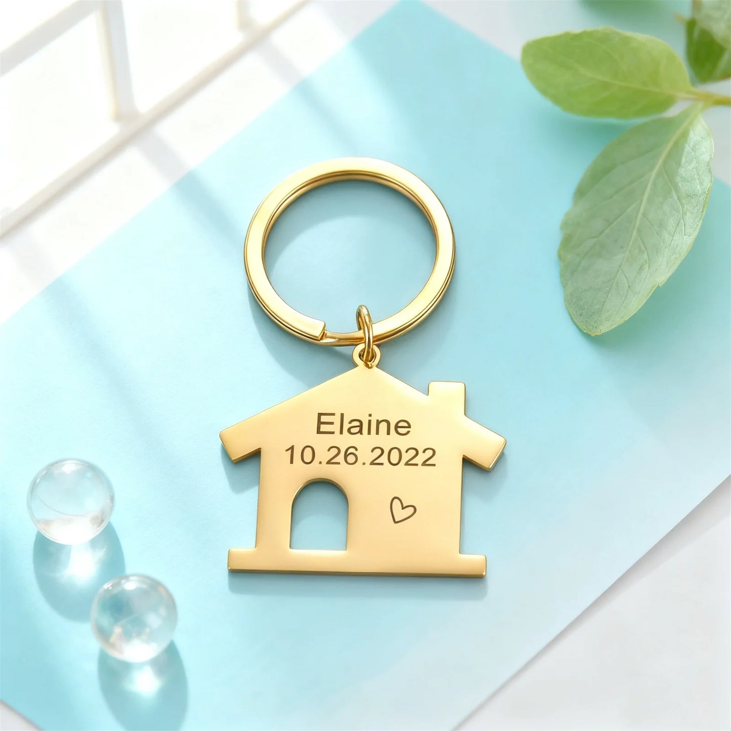 Customized Name Date House Keychain Stainless Steel Personalized Carving Surname Date Home Keychain Couple Family Gift