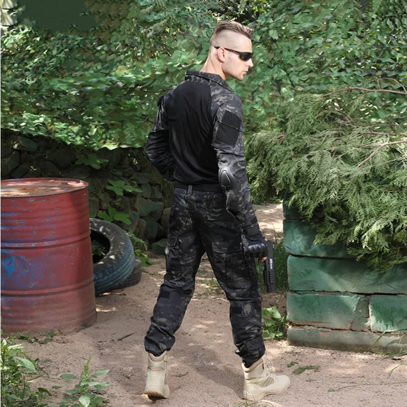 Tactical Uniform Camo Multicam Combat Shirts Cargo Pants +pads Sniper Hunting Clothes Suits Trainning Airsoft Paintball Sets