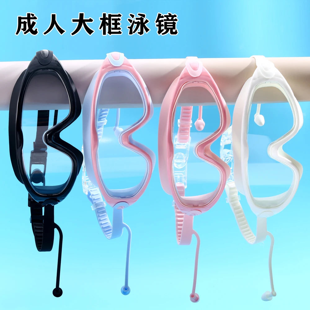 Premium Adult Swimming Goggles - Large Frame Anti-Fog with Earplugs