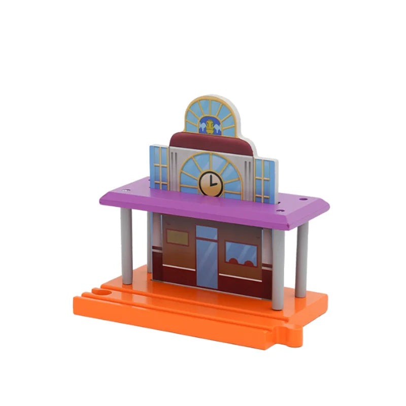 Wooden Train Track Accessories Garage Series Track Scene Toy For Children Fit All Brands Railway Christmas Gift For Toddler