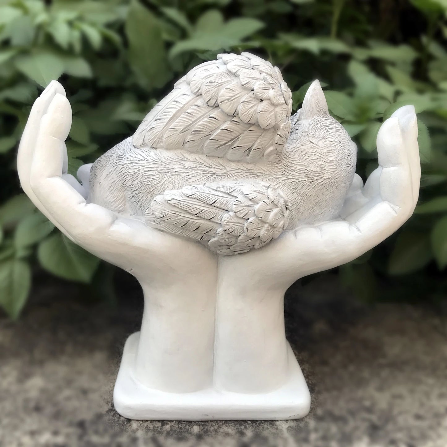 Personalized Cat Pet Grave Markers Memorial Angel Statue Stone with in God's Hands, Cat Pet Headstone Garden Stone