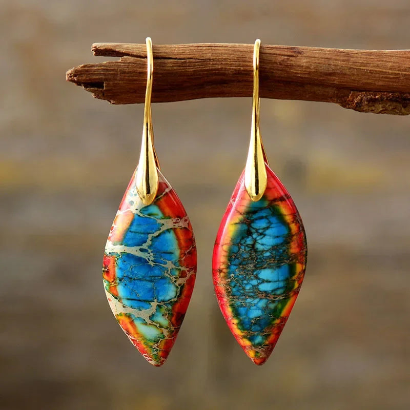 Premium Bohemian Natural Stone Drop Earrings - Geometric Pendant Jewelry